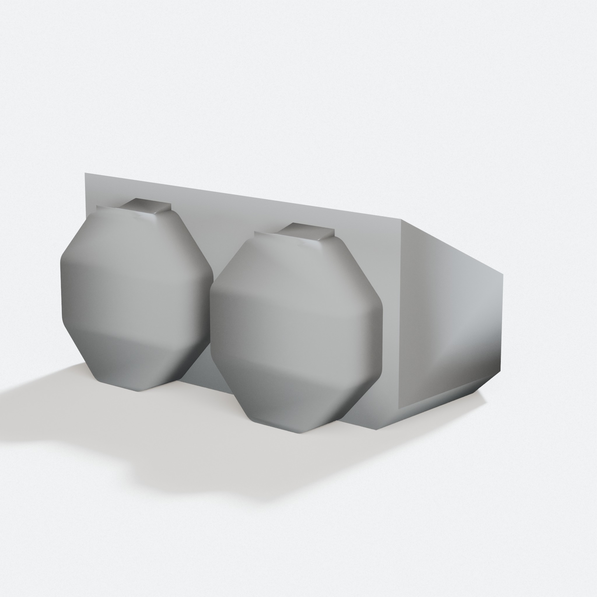 Close render of one octagon snap plate on the back of a printed Multibuild shelf, the connector that clicks into a Multiboard large hole
